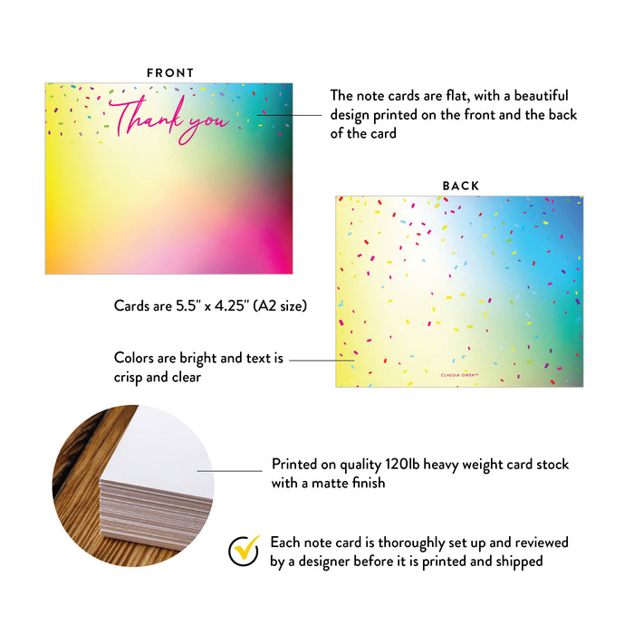 Colorful Note Card with Confetti, Birthday Thank You Notes, Personalized Gift for Kids, Confetti Thank You Card for Kids Birthday Party