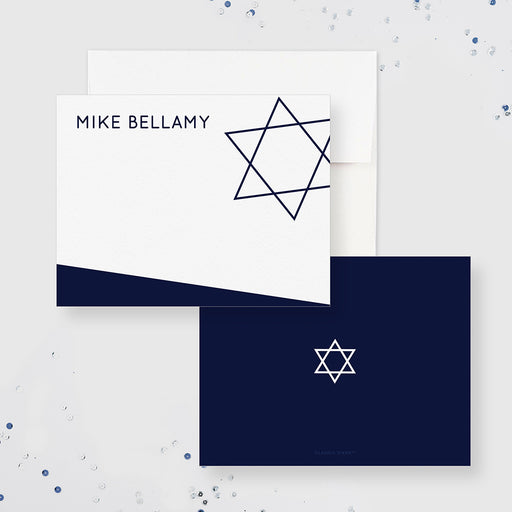 a blue and white thank you note card with a star of david on it