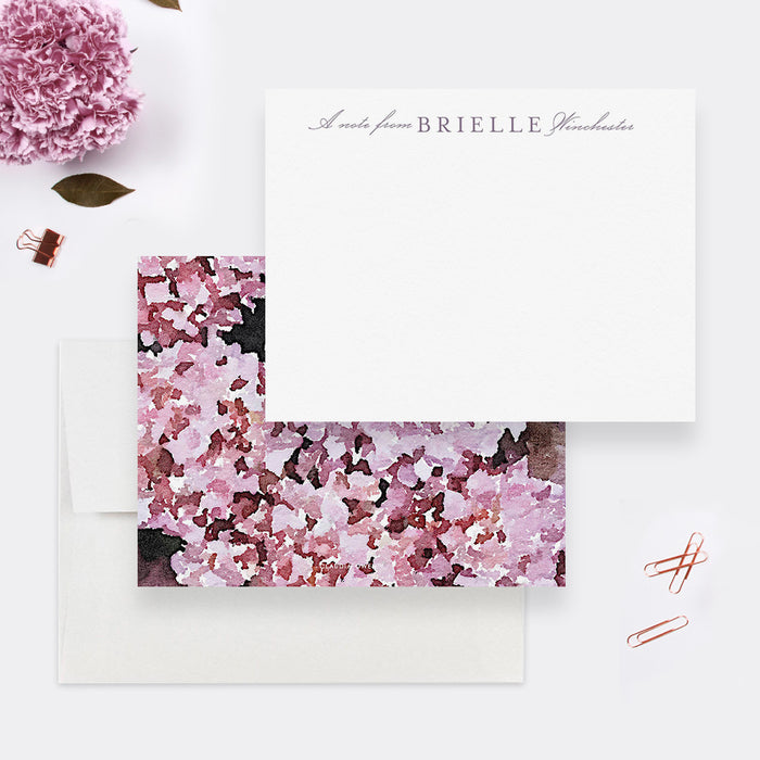 Floral Watercolor Note Card Set For Women, Hydrangea Stationary Set, Unique Notecard Pink Flowers, Personalized Gift for Her, Custom Botanical Thank You Cards