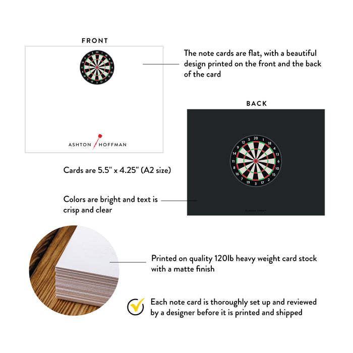 Dart Note Cards with Envelopes, Dart Birthday Thank You Cards, Dart Lover Gifts, Gift for Him, Dart Player Mens Gifts, Dart Stationery Set