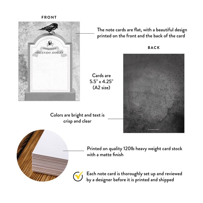 Gothic Tombstone Halloween Note Card Spooky Stationery