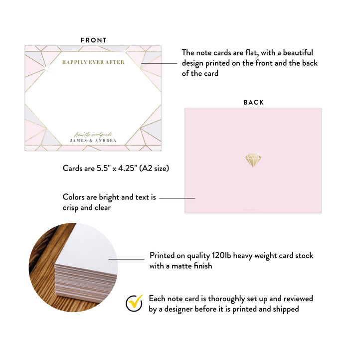 Personalized Blush Pink Wedding Thank You Card Jewel-Inspired