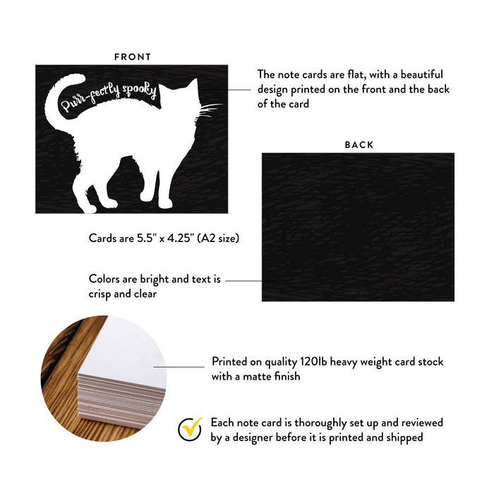 Personalized Halloween Cat Note Cards with Purr-fectly Spooky Pun