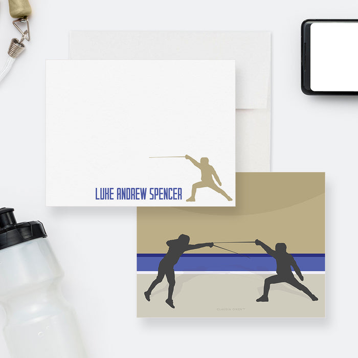 Fencing Note Cards, Personalized Fencing Gifts for Men and Boys, Fencing Lover Gift, Fencer Coach Gifts Stationery Card Sport Stationery Set