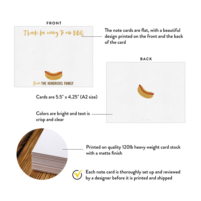 Personalized BBQ Birthday Party Thank You Cards with Hot Dog