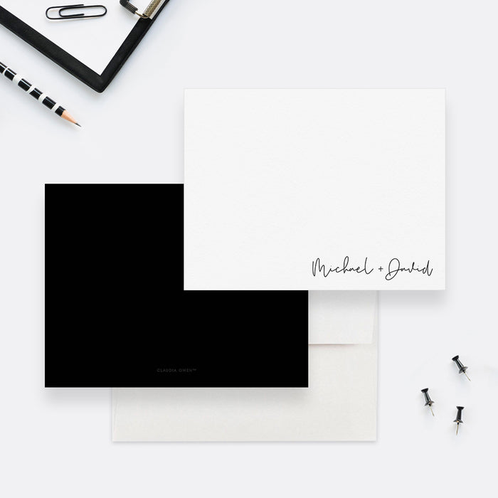 Couples Stationery Set, Personalized Simple Stationary, Men's Black Note Cards, Home Office Black Stationery, Family Note Cards