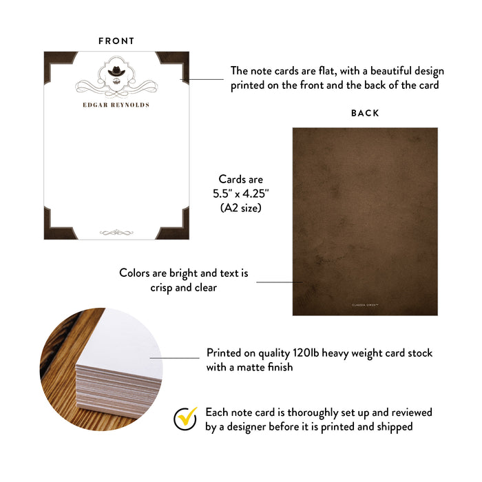 Western Personalized Men Note Card Vintage Cowboy Stationery