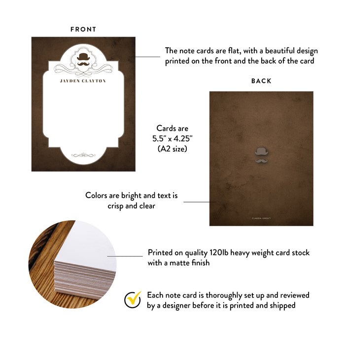Personalized Men’s Note Card Vintage Gentleman Stationery