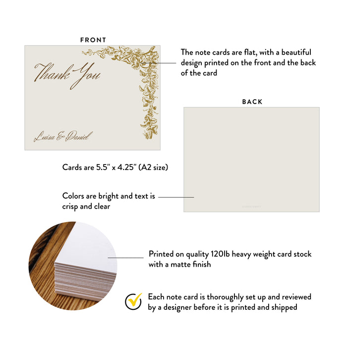 Personalized Gold Grapevine Vineyard Wedding Thank You Card