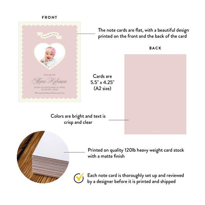 Personalized Baby Girl Birth Announcement Card with Photo