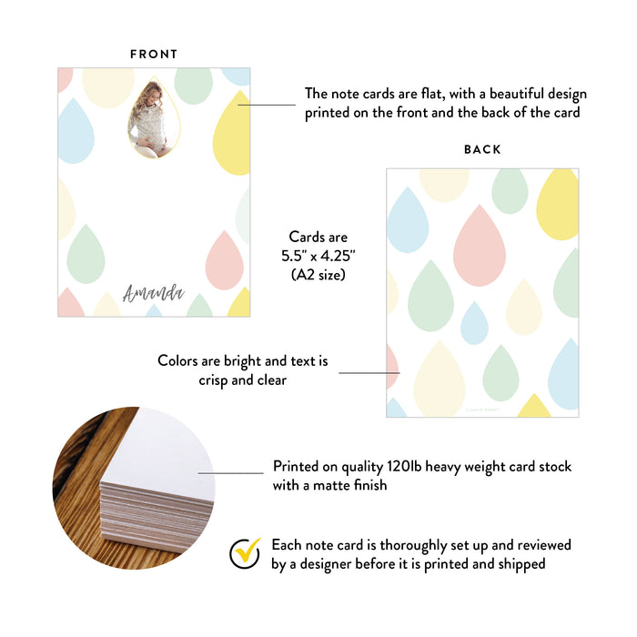 Baby Shower Note Card with Photo Raindrop Design Personalized
