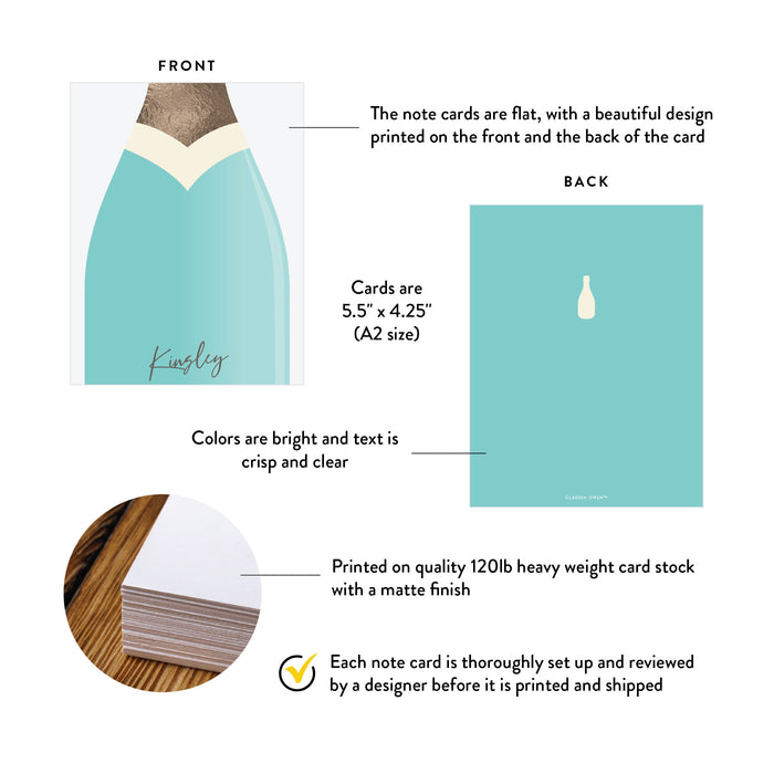 Personalized Champagne Bottle Note Card Stationery Gift