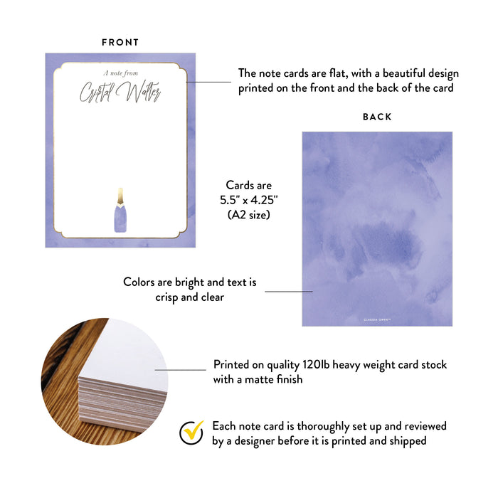 Lavender Champagne Note Card Personalized Stationery for Women