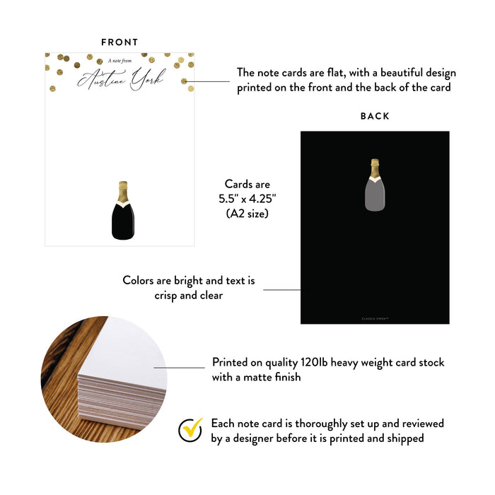 Personalized Black Gold Champagne Thank You Card