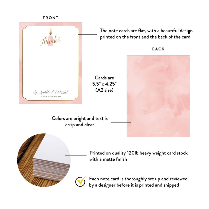 Personalized Blush Pink Champagne Thank You Card
