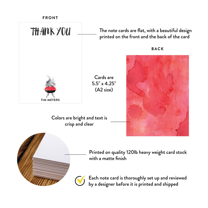 Personalized Watercolor BBQ Birthday Thank You Card with Grill