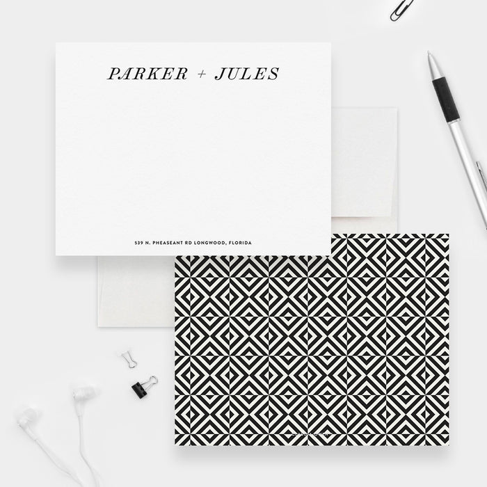 Personalized Couples Stationery Set, Men's Note Card Set with Black and White Pattern, Home Office Stationery, Personal Stationary