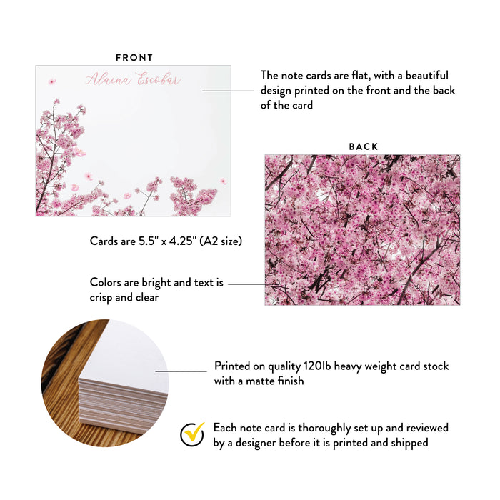 Cherry Blossom Note Card, Sakura Flower Stationery Card, Spring Floral Correspondence Card, Personalized Bridal Shower Thank You Cards with Pink Flowers
