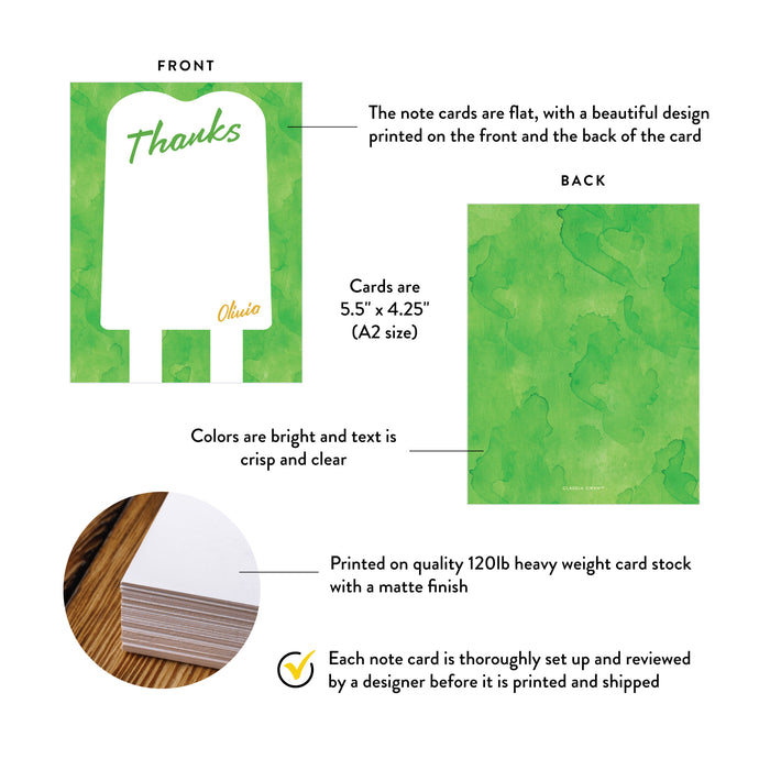 Personalized Green Ice Pop Birthday Thank You Card for Kids