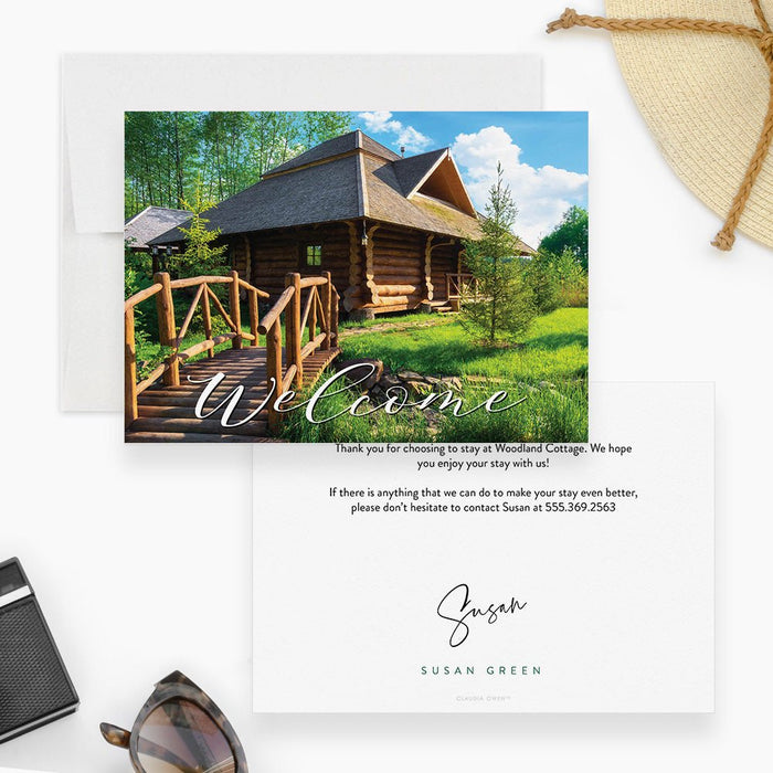 Airbnb Welcome Card with Photo, Mountain Cabin Thank You for your Stay, Airbnb Guest Card, Airbnb Gift Card, Vacation Home Welcome Note Card