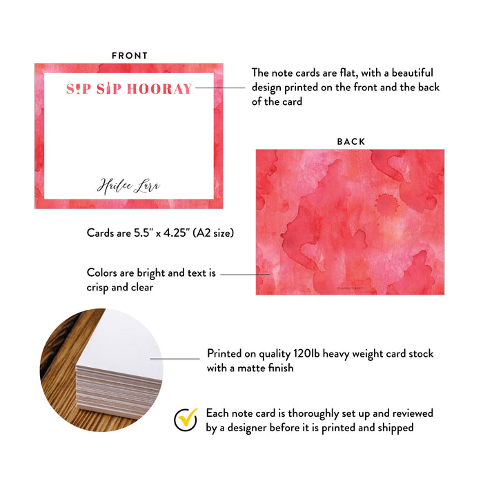 Personalized Sip Sip Hooray Note Card Gift for Wine Lovers