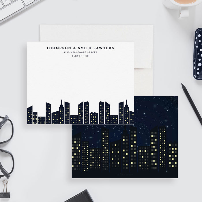 Business Thank You Cards, Company Note Cards with City Skyline, New Business Address Announcement, Moving Announcement Cards, Office Stationery Note Cards