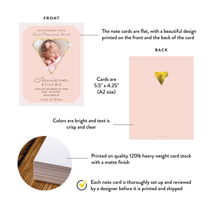 Personalized Baby Girl Birth Photo Announcement Card