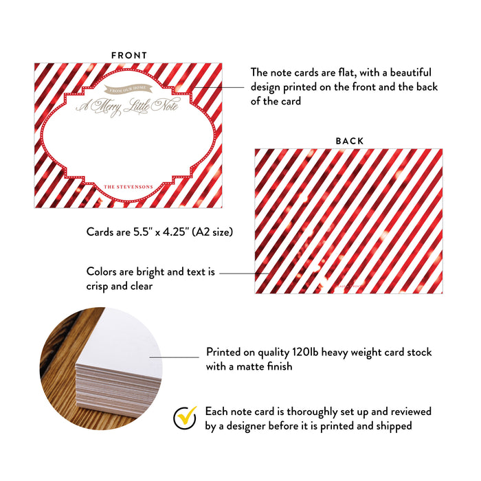 Personalized Candy Cane Christmas Note Cards
