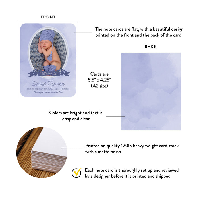 Personalized Baby Boy Photo Birth Announcement Card in Blue Watercolor