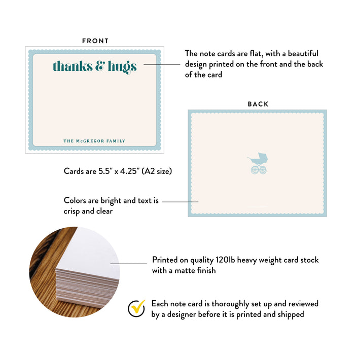 Personalized Baby Boy Thank You Card with Baby Stroller