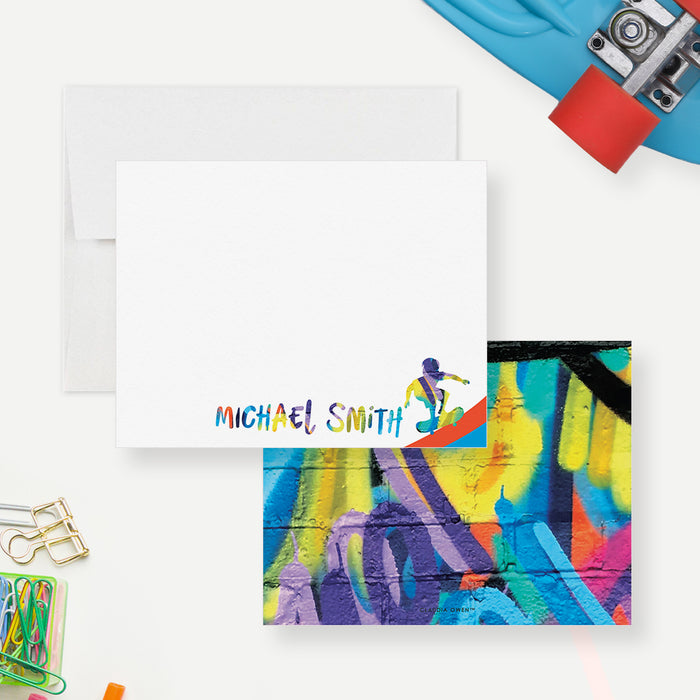 Colorful Skateboard Note Cards for Boys, Skateboarding Gifts for Boys, Skater Gifts, Skateboard Thank You Cards with Graffiti Art