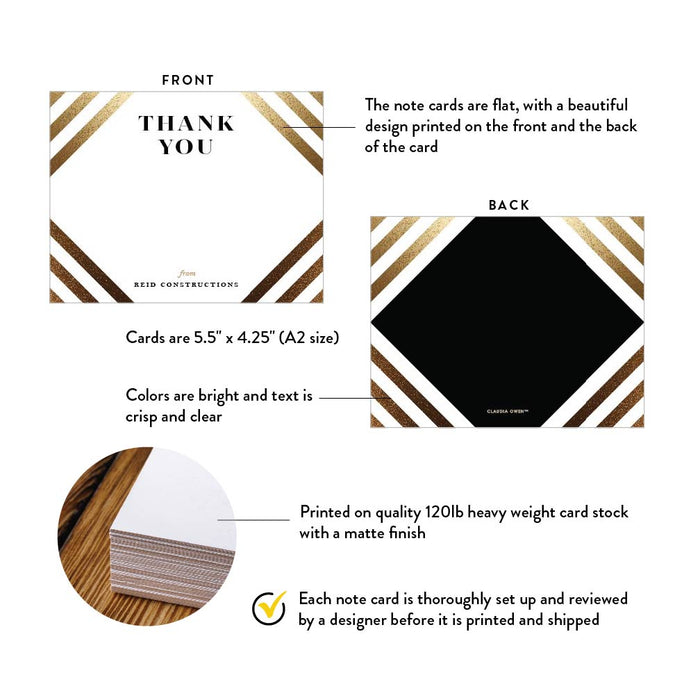 Elegant Note Card in Black and Gold, Business Thank You Note for Gala Night, Personalized Corporate Stationery, Personalized Corporate gifts