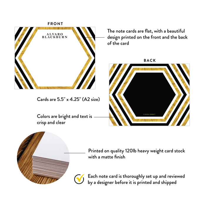 Black and Gold Note Card with Hexagon Design, Personalized Business Thank You Note, Annual Trustee Thank You Card, Gala Night Thank You Notes