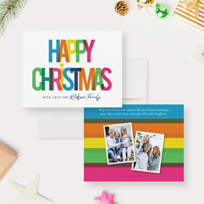 Colorful Happy Christmas Photo Card, Personalized Christmas Card, Photo Christmas Greeting Card, Custom Christmas Cards with Envelopes
