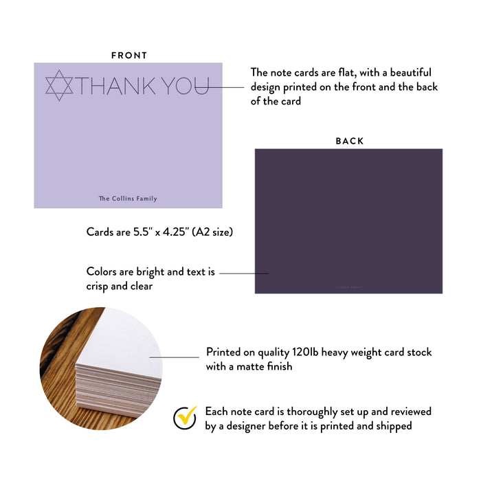 Personalized Purple Jewish Thank You Card with Star of David