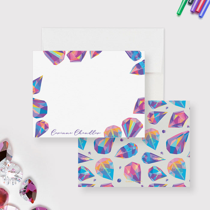 Colorful Crystal Note Card for Her, Elegant Correspondence Card for Girls, Personalized Gift for Women, Gem Stationery Card for Teenage Girls