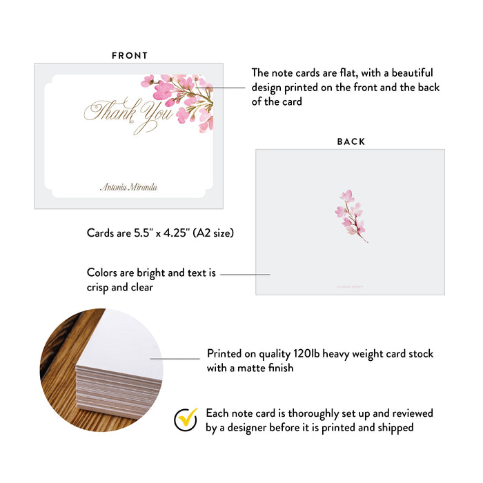 Personalized Pink Watercolor Floral Bat Mitzvah Thank You Card