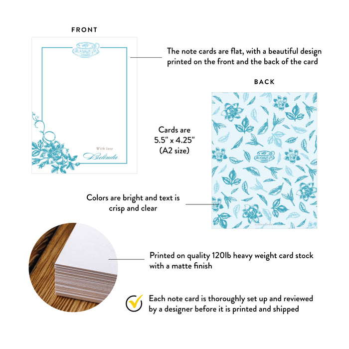 Personalized Blue Floral Tea Party Thank You Card