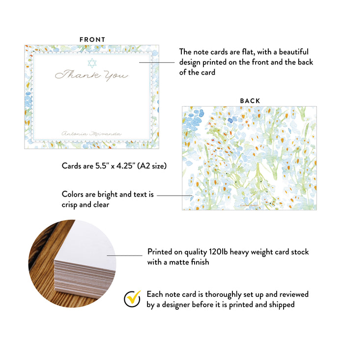 Personalized Jewish Floral Thank You Card with Star of David