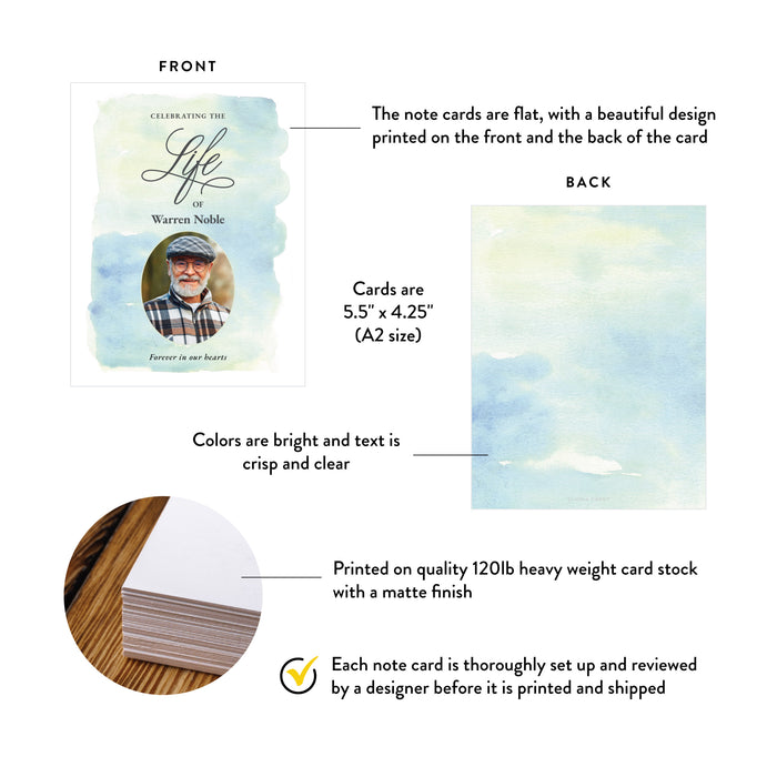 Personalized Watercolor Celebration of Life Thank You Card with Photo