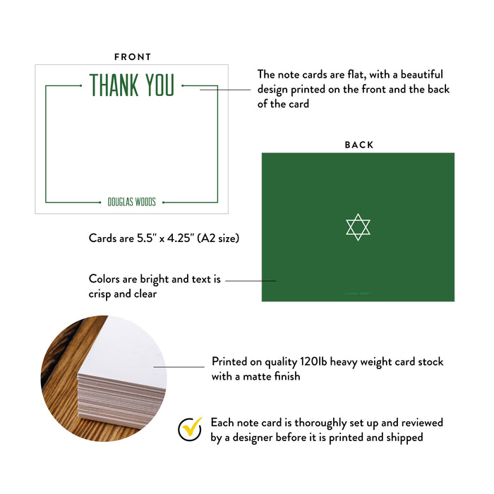 Personalized Green Jewish Thank You Card with Star of David