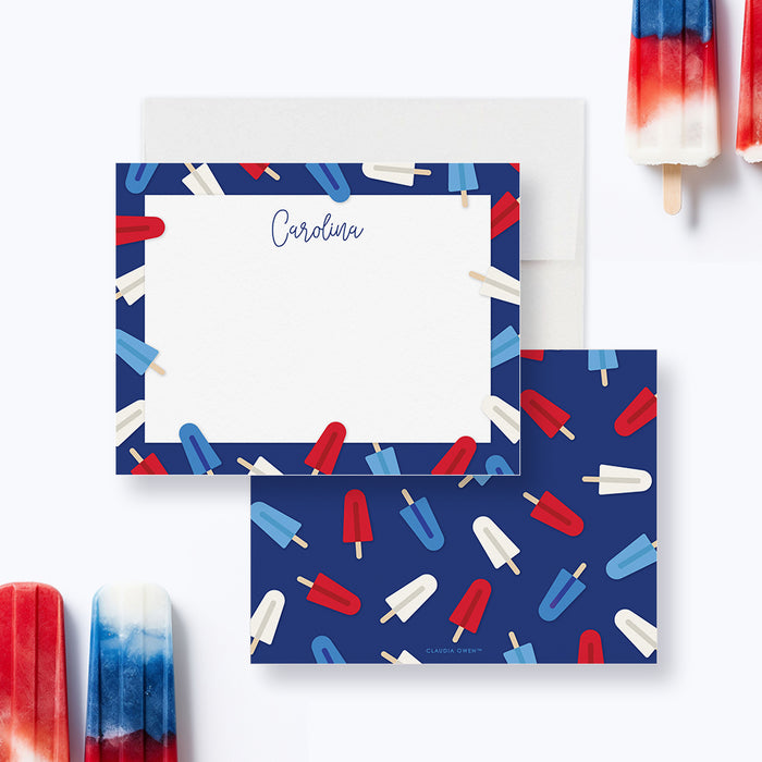 Ice Pop 4th of July Note Cards, Fourth of July Thank You Cards with Popsicle Illustrations, Custom Patriotic Gift for Popsicle Lovers