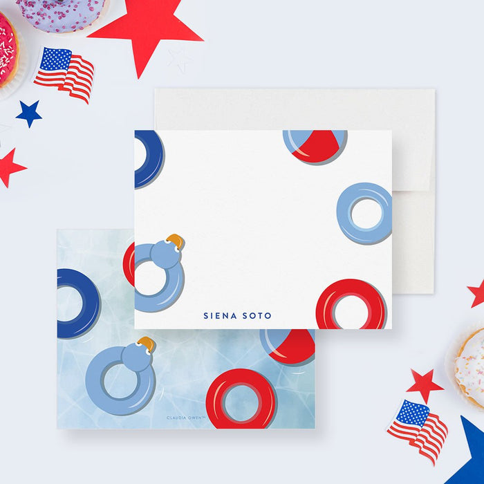 4th of July Pool Party Thank You Cards, Fourth of July Summer Party Thank You Notes, Splish Splash Independence Day Stationery For Kids