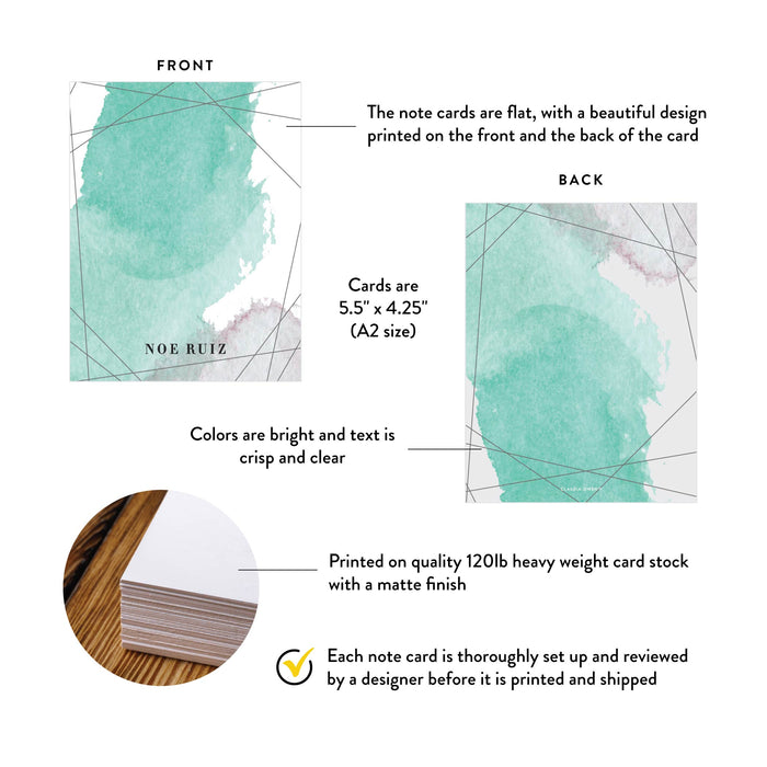 Personalized Teal Watercolor Note Cards