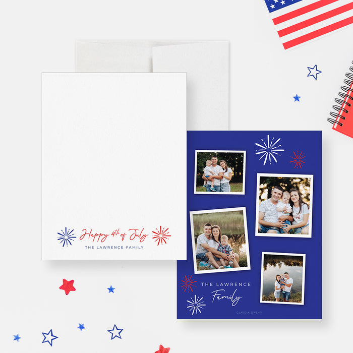 Happy 4th of July Note Card with Photos, Patriotic Gifts for Family, American Memorial Day Stationery Card, Independence Day Greeting Card