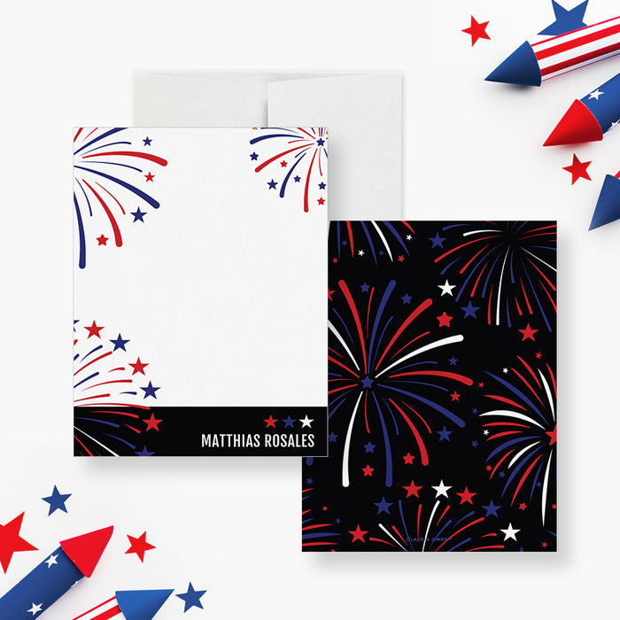 Red White and Blue Personalized Patriotic Gifts, Independence Day Gifts for Him, 4th of July Thank You Card with Fireworks