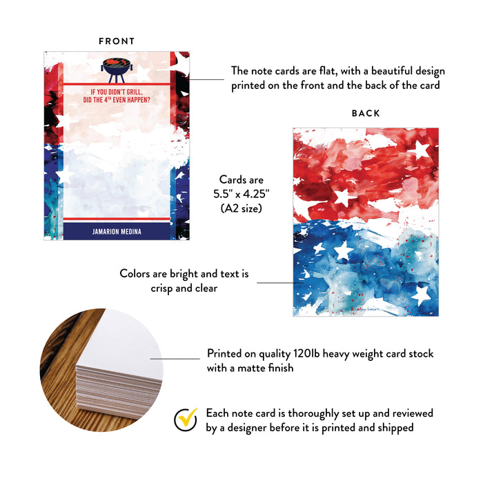 Funny Independence Day BBQ Cookout Party Thank you Cards, Personalized 4th of July Celebration Thank You Notes