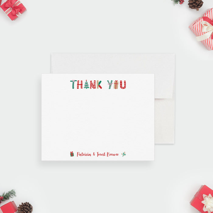 Christmas Thank you Note Cards, Personalized Family Holiday Greeting Cards with Colorful Christmas Trees and Gifts