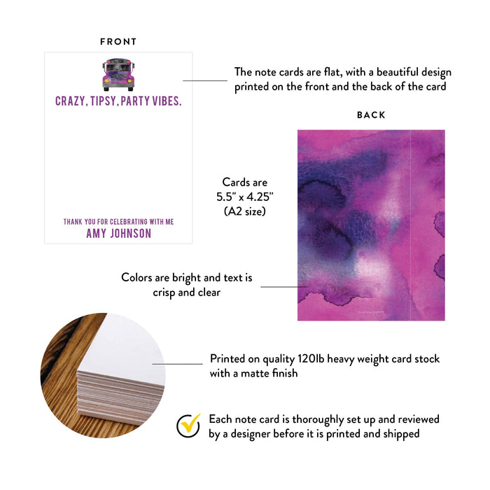 Party Bus Thank You Card Personalized Adult Birthday Celebration