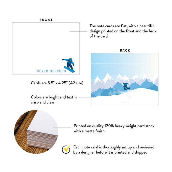Snowboarding Personalized Note Card Winter Stationery